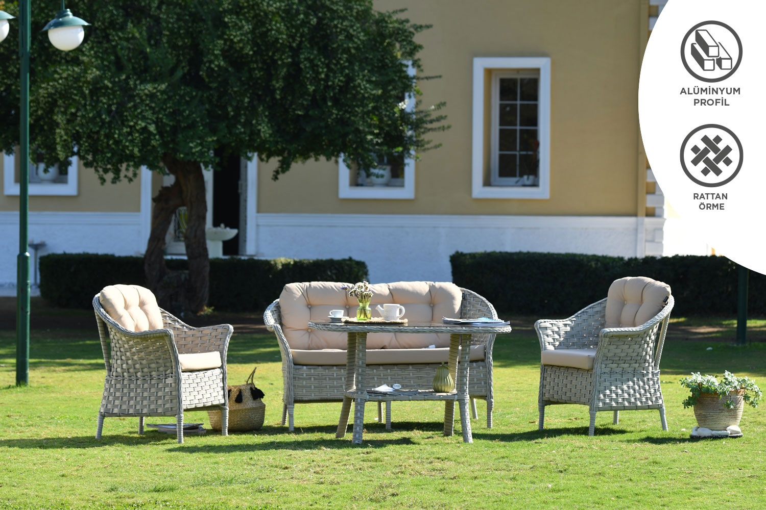 Bahama Rattan Oturma Seti (2-1-1-Sehpa) Fotoğrafı